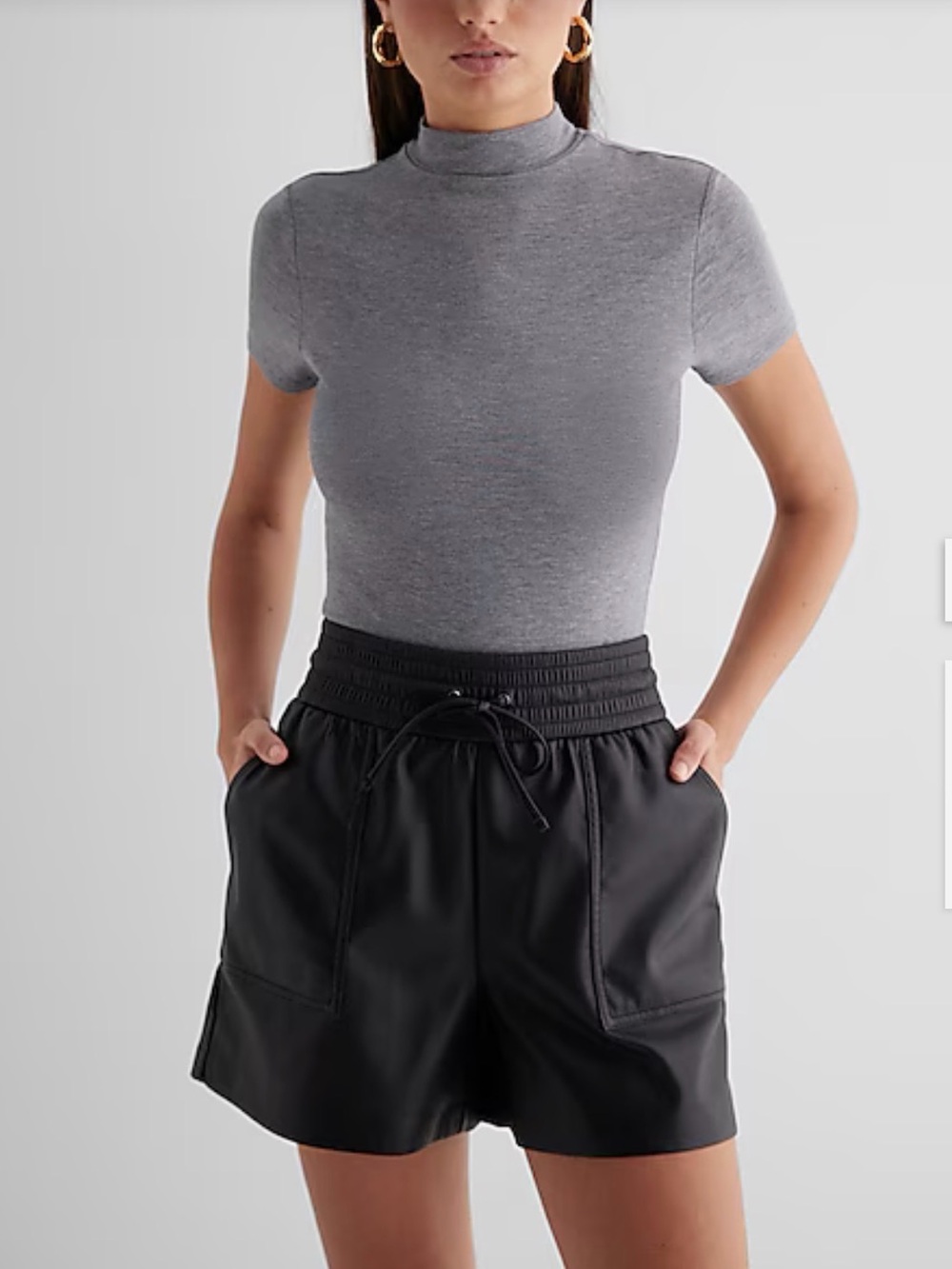 NWT Express Supersoft Fitted Mock Neck Short Sleeve Bodysuit. XS. Gray